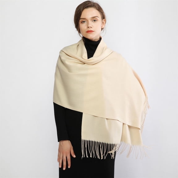 Beige Scarf Women Pashmina Scarf Soft Solid Plain Shawl Wrap Fashion Warm Neck with Fringes