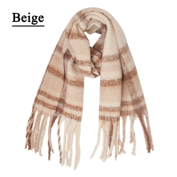 Beige Scarf for Women Thermal Scarf for Women Fall Winter Scarf Classic Tassel Plaid Scarf Warm Soft Chunky Large Blanket Wrap Shawl Scarves 1 Pack Warm Scarf on Sale Clearance
