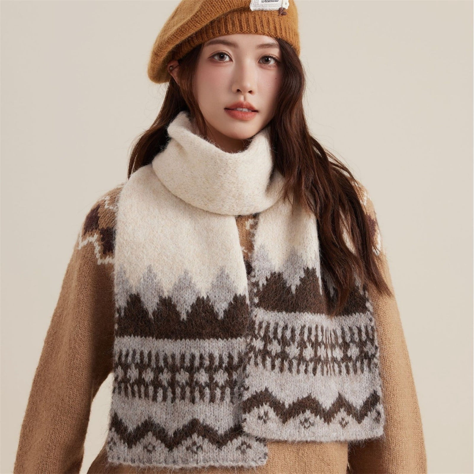 Beige Scarfs Scarf Ladies' Isle Knitted Scarf A Winter Scarf with A ...