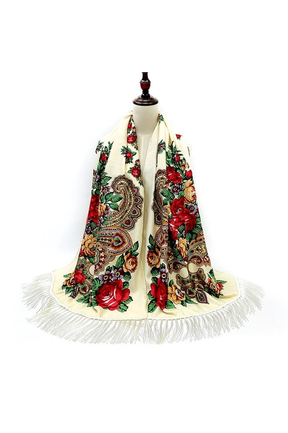 Beige Scarfs Scarf Women Lady Folk-Custom Print tie Tassel Square Scarf Wrap Shawl Travel Scarve