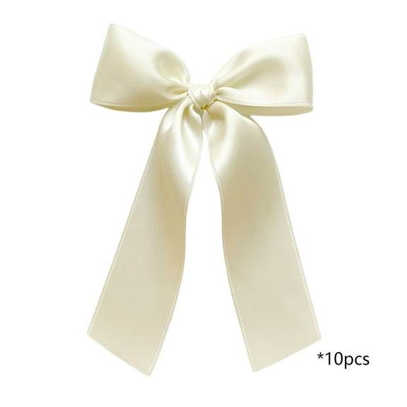 Beige Set Of 10 Satin Decorative Bows For Gift Wrapping Crafts And Party Decorations Lustrous Material And Assorted Colors Each Measures 6.3 By 7.09 Inches