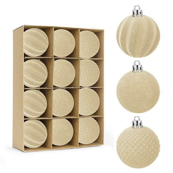 Beige Set Of 12 Velvet Christmas Balls For Tree Ornaments With Soft Touch And Easy Hanging
