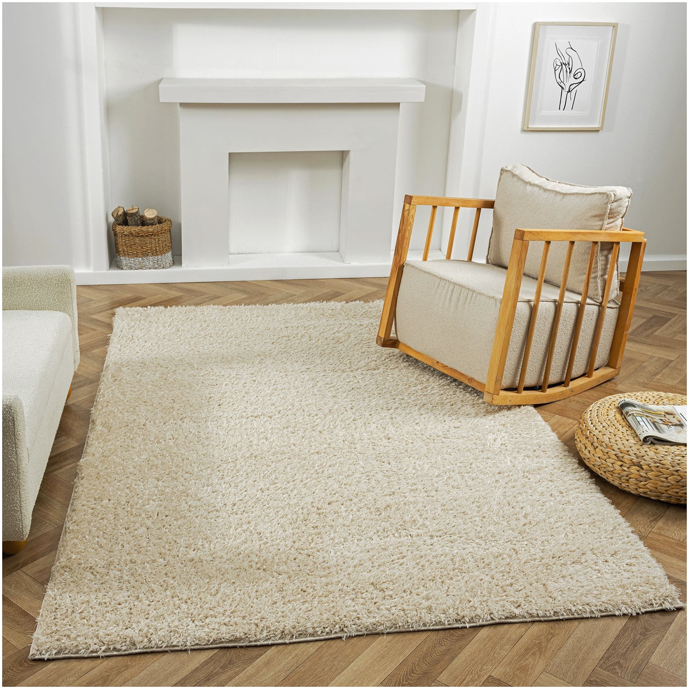 Shag Rig Beige Shag Area Rug 5x7 60x84 Inch Polyester Modern Floor Accent for ...
