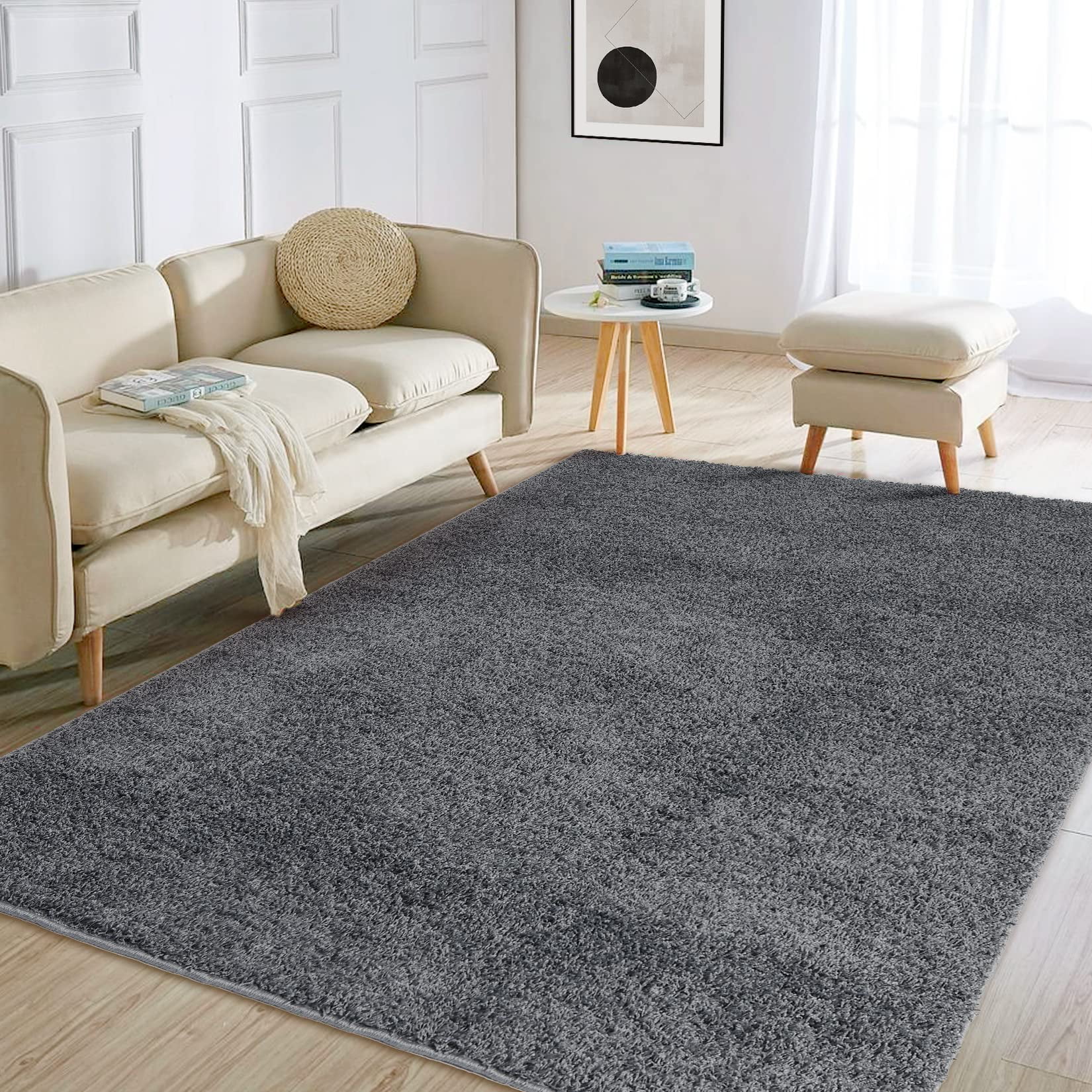 Beige Shag Rug 4x6 Modern Plush Area Rug for Bedroom Luxury Indoor ...