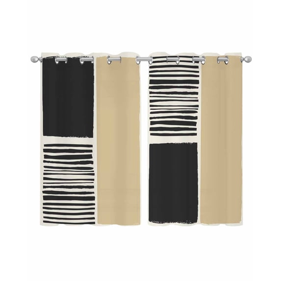 Beige Sheer Curtains 45 Inch Length 2 Panels Set for Living Room/Bedroom, Modern Abstract Art Farmhouse Striped Kitchen Curtains Grommet Semi-Sheer Curtains Drapes Voile Window Treatments 42"x45"x2