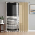 thumbnail image 1 of Beige Sheer Curtains 63 Inch Length 2 Panels Set Window Treatments, Modern Abstract Art Farmhouse Striped Rod Pocket Semi Curtains for Living Room/Bedroom/Kitchen Décor, 104"W x 63"L, 1 of 7