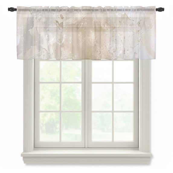 Beige Sheer Curtains Valances for Windows Modern Minimalism Gradient Abstract Art Chiffon Kitchen Valances for Cafe, Rod Pocket Voile Window Treatments Curtains for Living Room Bedroom, 54"x18"