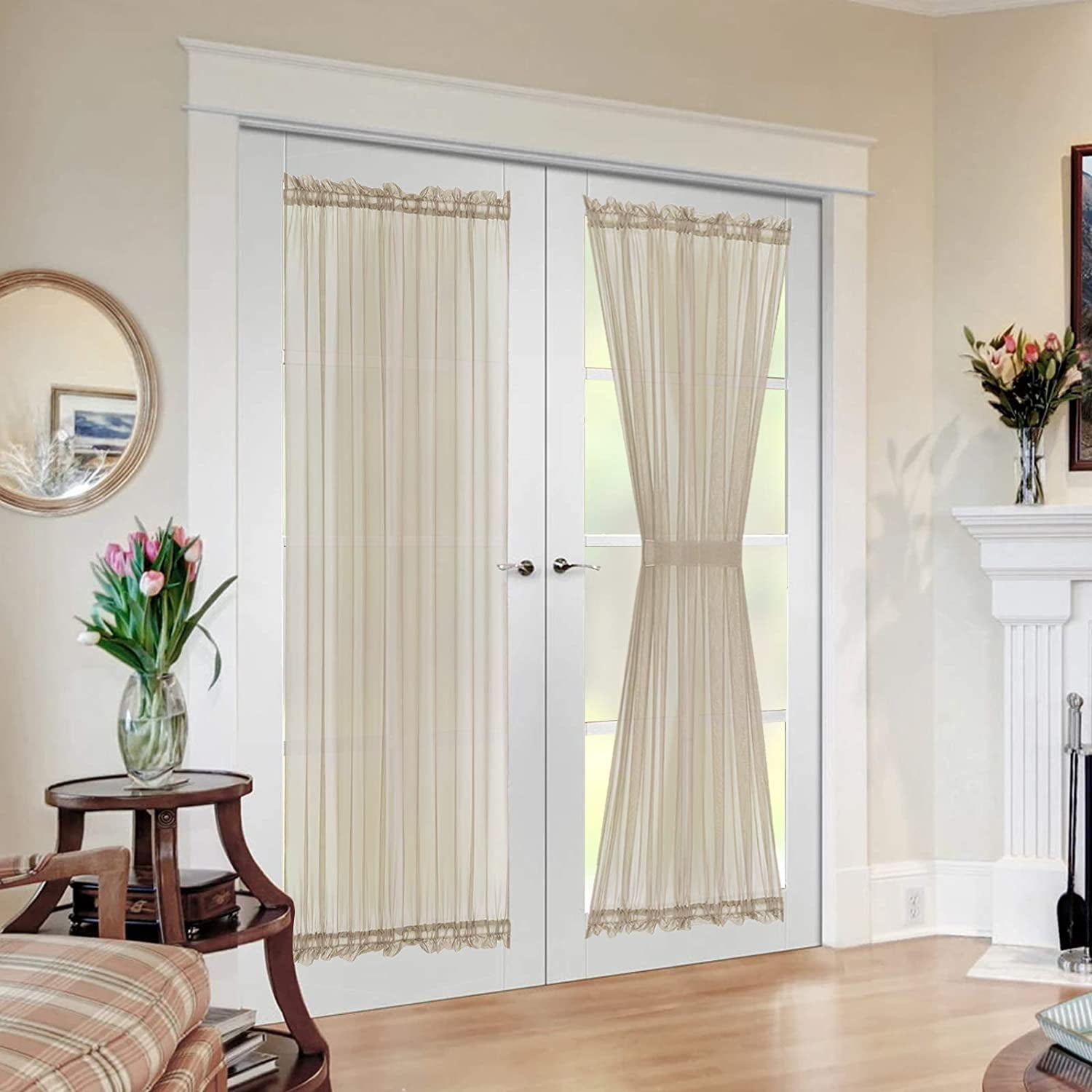 Beige Sheer Sidelight Curtain Panels for French Doors and Windows, 40 x ...