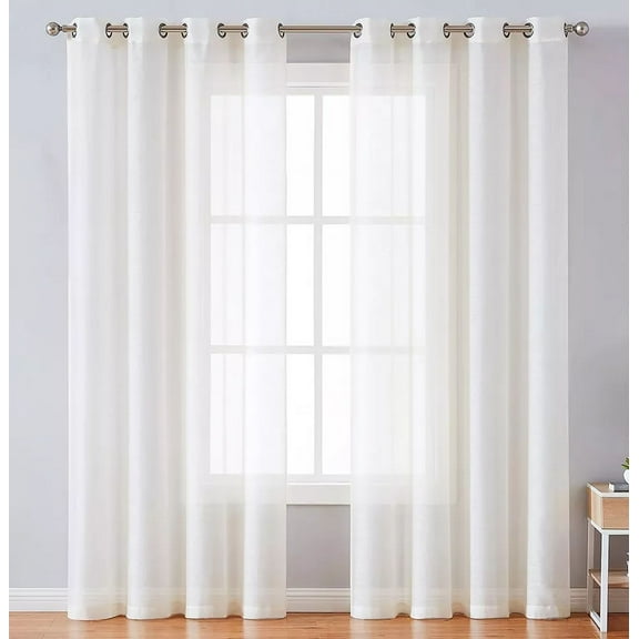 Beige Sheer Window Grommet Curtain Set 84" Inches Long ( 2 Panels)