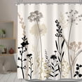 thumbnail image 1 of Beige Shower Curtain Cream Tan Floral Taupe Brown Silhouette Flower Boho Wildflower Leaves Plants Botanical Vintage Bathroom Set 12 Hooks 72"W x 84"L, 1 of 6