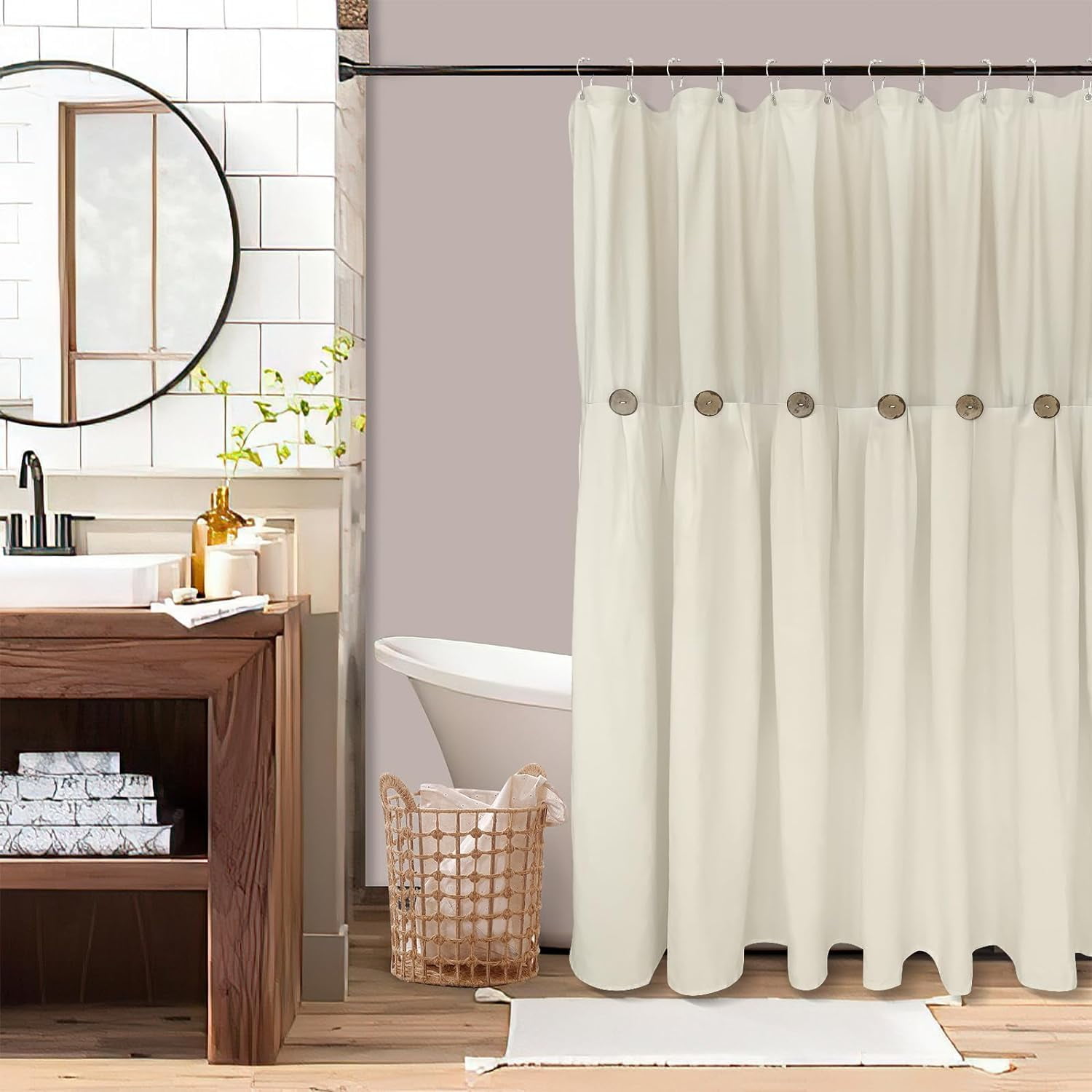 Beige Shower Curtain Farmhouse Style,Thick Decorative Shower Curtain