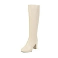 thumbnail image 1 of Beige Side Zipper High Heel Tall Boots For Women With Chunky Heel Comfortable And Stylish Perfect For Cool Weather And Evening Outings, 1 of 4