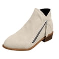 thumbnail image 1 of Beige Side Zipper Short Boots Thick Heel Pointed Toe Mid-Calf Women Casual Fall Style, 1 of 8