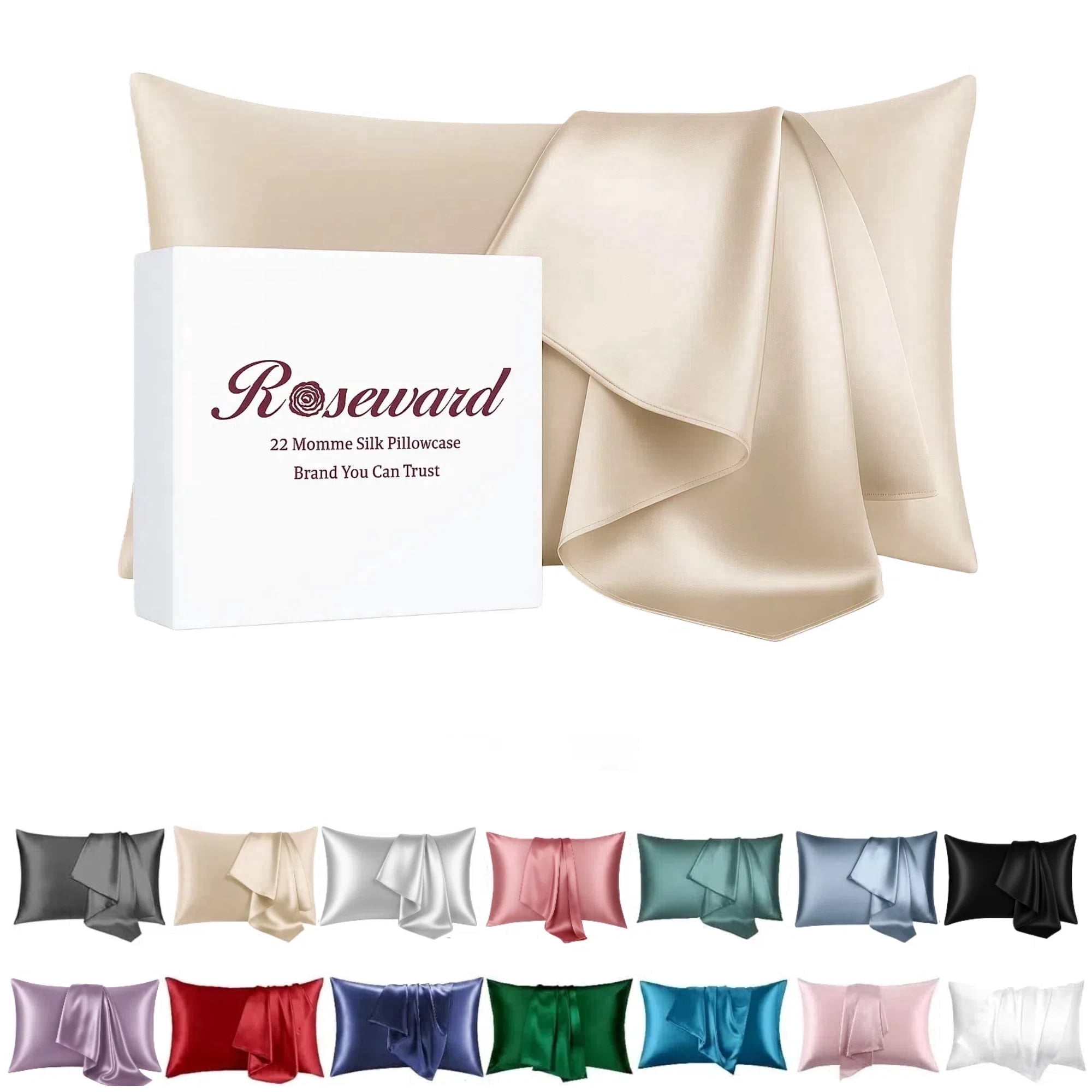 Beige Silk Pillow Cases Queen, 100% Mulberry Silk Pillowcase for Hair and Skin Made in USA, 22 Momme Silk Pillow Cover with Zipper, Anti Acne, Soft, 1 Pack 20"x30"