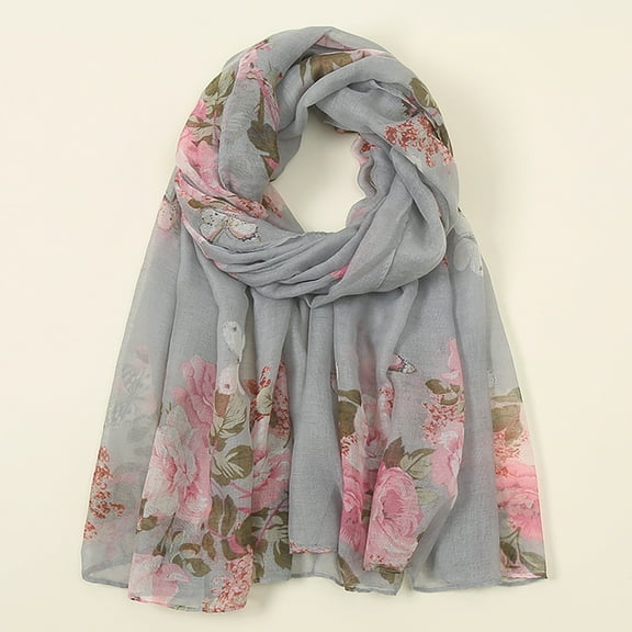 Beige Silk Scarves for Women's Printed Foral Long Scarf Muslim Headscarf Thin Summer Scarf Silk Scarf on Sale Clearance