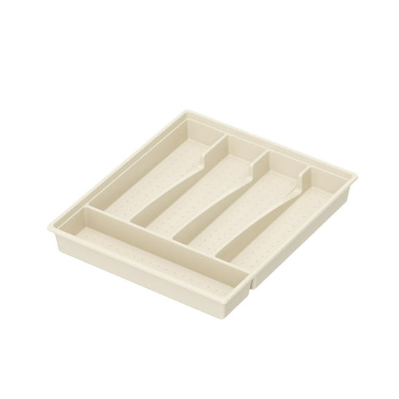 Beige Silverware Drawer Organizer, Plastic Utensil Tray For Spoons Forks Knives, Kitchen Storage Box Large