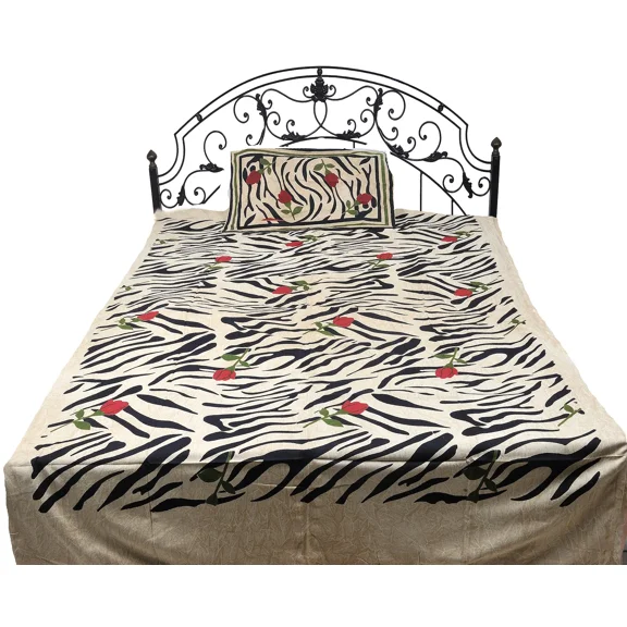 Exotic India Pure Cotton Bedspread Single Bed Size with Printed Tiger Stripes