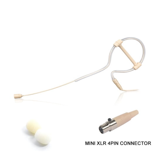 Beige Single Earhook Headset Headworn Microphone 4-Pin XLR for Shure Wireless