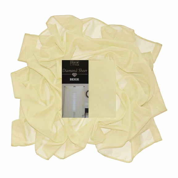 Beige Single Sheer Voile Window Curtain Panel: 55"W x 84"L, Fully Hemmed, Rod Pocket