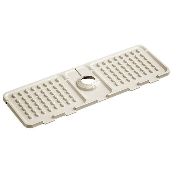 Beige Sink Faucet Draining Pad Multifunctional Silicone Countertop Storage Mat 16.3X5.9In 0.33Lb For Kitchen Bathroom Dish Soap Sponge Utensil Drying Non-Slip