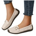 thumbnail image 1 of Loafers for Women Classic Leather Square Toe Casual Slip On Flat Dress Shoes Comfortable Hollow Out Soft Sole Walking Shoes Beige Size 10, 1 of 7