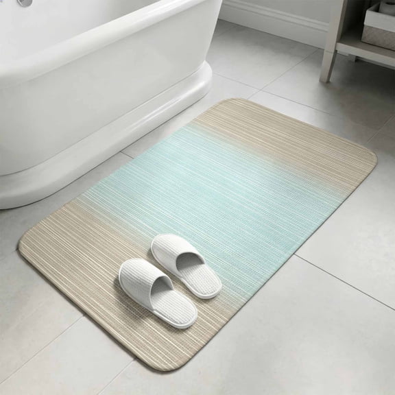 Beige Sky Blue Ombre Striped Washable Area Rugs for Living Room Bedroom, Large Non Slip Indoor Floor Carpet Absorbent Low Pile Farmhouse Vertical Stripes Door Mat Rugs for Bathroom Entryway 47.2"x63"