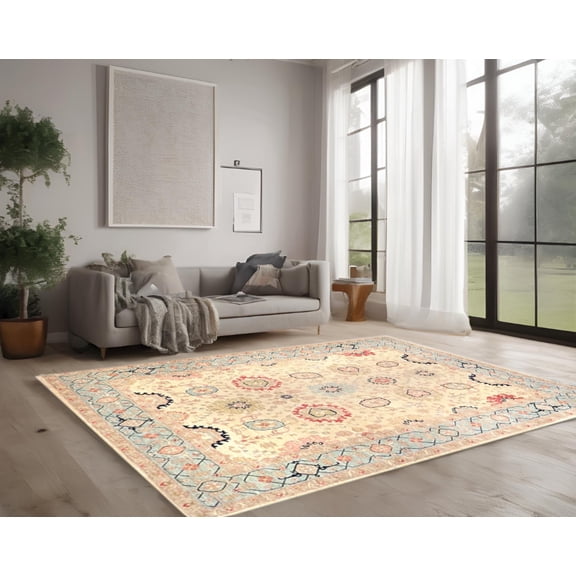 Beige Sky Blue Premium Handwoven Pure Wool Bijar Rug, 9ft 1in x 11ft 10in
