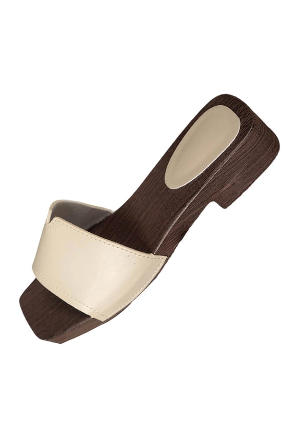 Beige Slippers For Women Thick Sole Ankle Strap Comfortable Beach Sandals Casual Summer Outdoor Slide Sandals Half Shoes Comfortable Size 37