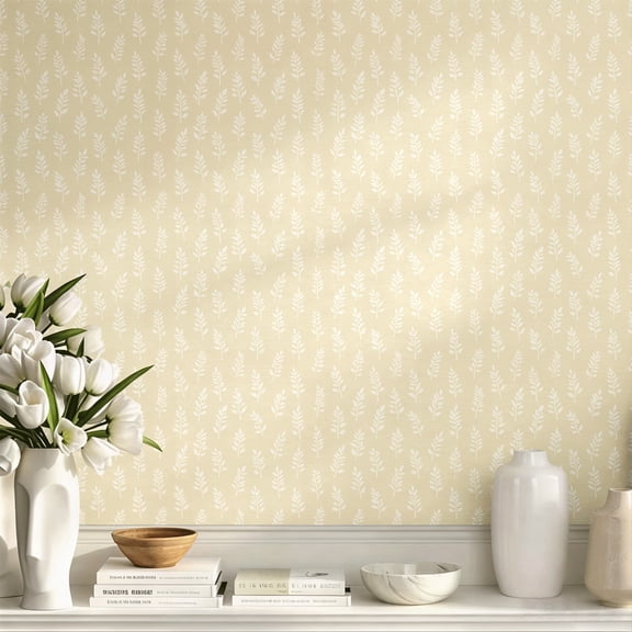 Beige Small Leaf Branch Pattern Minimalist Aesthetic Farmhouse Peel and Stick Wallpaper, Elegant Wall Art Wall Decor Art Print Wall Decoration for Living Room Bedroom Apartment Home Decor