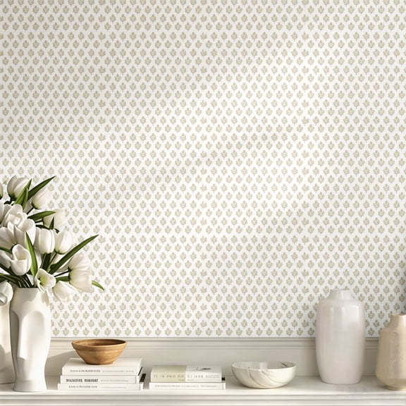 Beige Small Leaf Pattern Stick Wallpaper, Minimalist Aesthetic Farmhouse Elegant Wall Art Wall Decor Art Print, Wall Decoration for Living Room Bedroom Apartment Home Decor