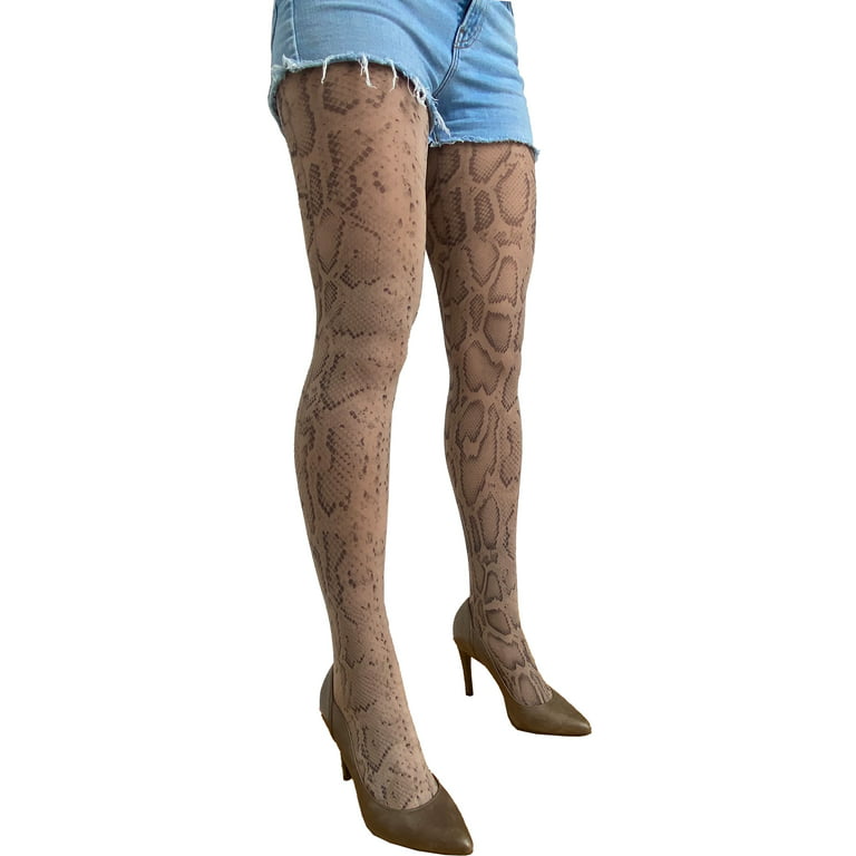 Beige Snake Patterned Tights for All Women Malka Chic 