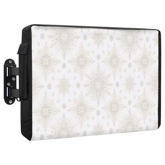 Beige Snowflake Waterproof Outdoor TV Cover, Art Mandalas Floral Lace ...