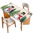 thumbnail image 1 of Beige Snowman Christmas Table Cloths for 4 Foot Rectangle Tables, Xmas Tree Snowflake Winter Birds Patio Waterproof Elastic Fitted Tablecloths, Washable Rectangular Table Cover for Camping, 1 of 8