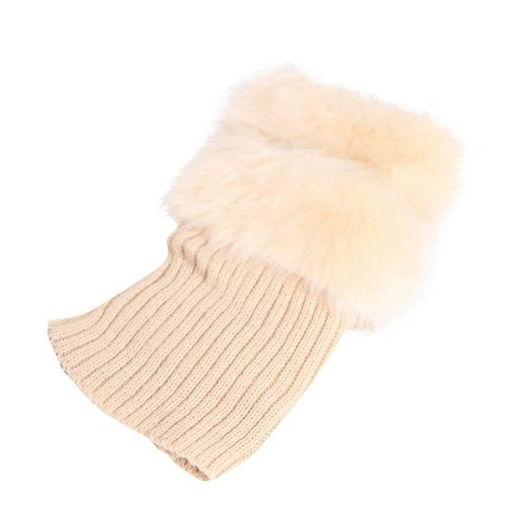 Beige Socks Womens Boot Cuffs Winter Plush Knit Leg Warmers Boot Topper Socks 2 Pairs