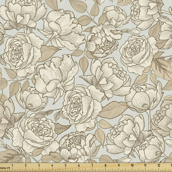 Ambesonne Beige Fabric by the Yard Upholstery, Wedding Bouquet Flora, 3 Yards, Dust Beige Tan