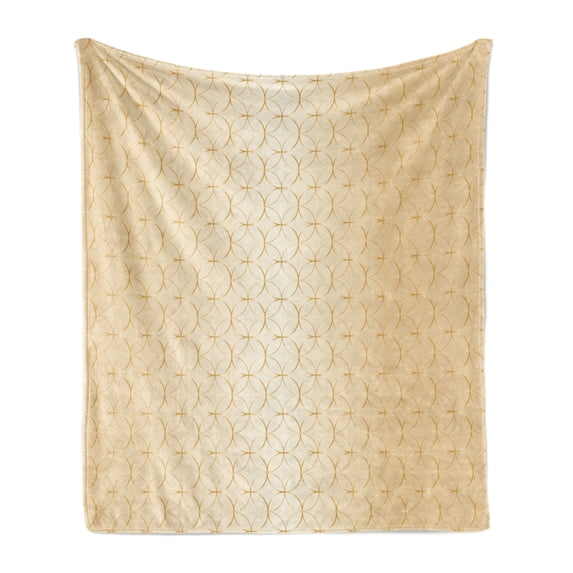 Beige Soft Flannel Fleece Blanket, Linked Circle and Diamond Shape Motifs Geometric Abstract Contemporary Pattern, Cozy Plush for Indoor and Outdoor Use, 70" x 90", Pale Peach Brown, by Ambesonne