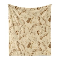 Beige Soft Flannel Fleece Blanket, Various Sized Chess Game Pieces Players in Vintage Style Retro Background Urban Bohemian, Cozy Plush for Indoor and Outdoor Use, 50" x 60", Beige, by Ambesonne