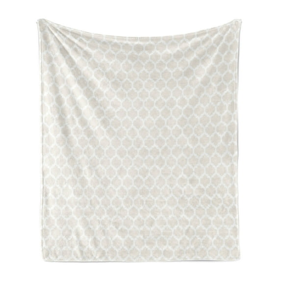Beige Soft Flannel Fleece Throw Blanket, Delicate Retro Style Shaped Horizontal Rows Classical Elements Antique Pattern, Cozy Plush for Indoor and Outdoor Use, 60" x 80", Eggshell White, by Ambesonne
