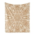 thumbnail image 1 of Beige Soft Flannel Fleece Throw Blanket, Ornate Squared and Rounded Eastern Texture with Dimensional Axis Artwork, Cozy Plush for Indoor and Outdoor Use, 60" x 80", Tan Cream, by Ambesonne, 1 of 5