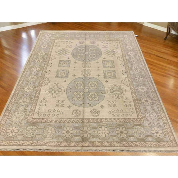 Beige, Soft Gray 8X10 Oushak Handmade Wool Rug # 11519