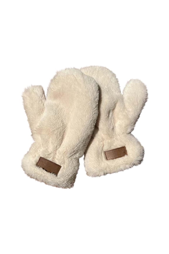Beige Soft Plush Winter Gloves For Cold Weather Protection Warm And Windproof 8.46X6.1 Inches