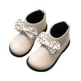 thumbnail image 1 of Beige Soft Sole Leather Boots With Bow And Polka Dot Design For Girls, Comfortable Round Toe, Warm Lined, 1 of 5