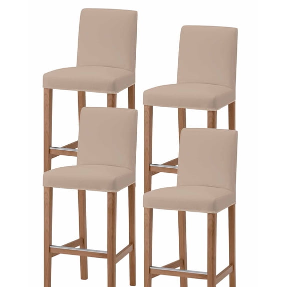 Beige Solid Color Bar Stool Covers Set of 4, Aesthetics Contemporary Luxury Stretch Washable Bar Chair Covers with Backs, Removable Pub Counter Height Chair Cover for Kitchen Dining Room Cafe