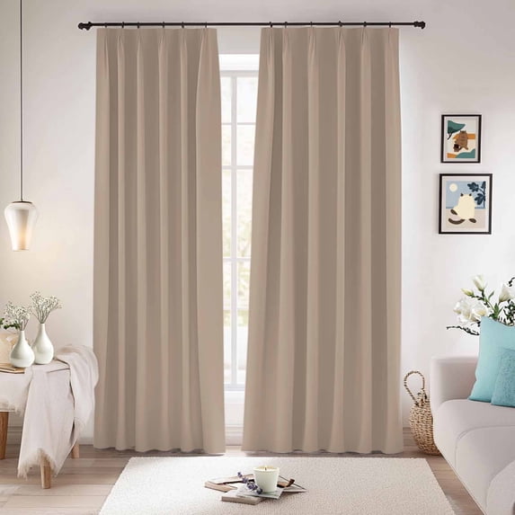 Beige Solid Color Blackout Curtains for Bedroom/Living Room, Pinch Pleated Black Out Curtains, Aesthetics Contemporary Luxury Room Darkening Window Drapes with Hooks 2 Panels, 59"x70"