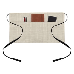 Beige Solid Kitchen Restaurant Half Waist Apron, Minimalist Cloth Cream Khaki Linen Texture Rustic Server Short Apron with 3 Pockets Waterproof Oil Waist Aprons for Women Waitress Waiter