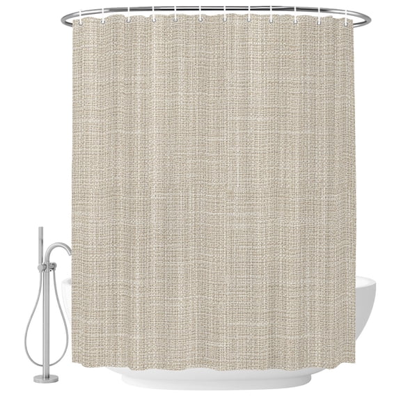 Beige Solid Shower Curtain for Bathroom, Minimalist Cloth Cream Khaki Linen Texture Rustic Waterproof Cloth Fabric Bathroom Accessories Set with 9 Rust Proof Plastic Hooks, 36"x72"
