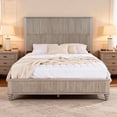 thumbnail image 1 of Beige Solid Wood Queen Platform Bed Frame with Tall Headboard, Sturdy Natural Wood Bed, No Box Spring Required, 1 of 5
