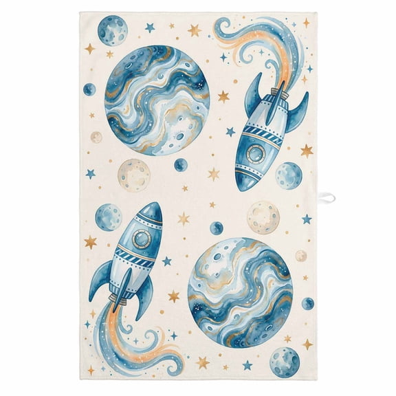 Beige Space Rocket 1 Pack Kitchen Towel, Water Absorbent Dish Towel, Modena Abstract Universe Planet Decorative Hand Towels - Quick Drying Cloth for Cooking Baking, 18x28 Inch