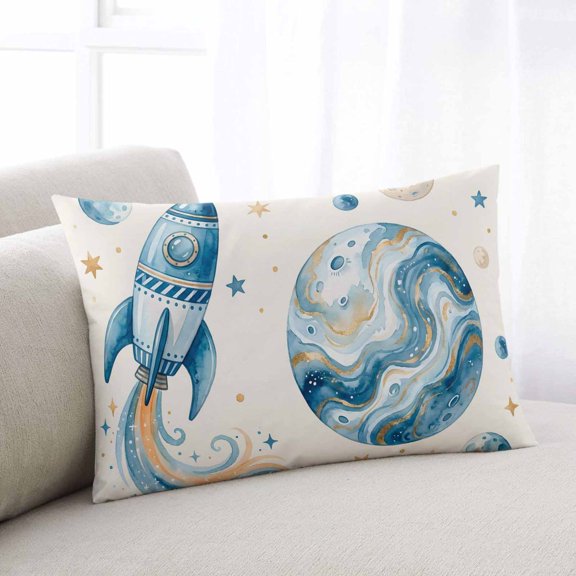 Beige Space Rocket Throw Pillow Covers, Modena Abstract Universe Planet Soft Breathable Pillow Cases with Invisible Zipper for Sleeping, Toddler Pillowcases for Couch Bed Sofa Chair 12x20 Inches