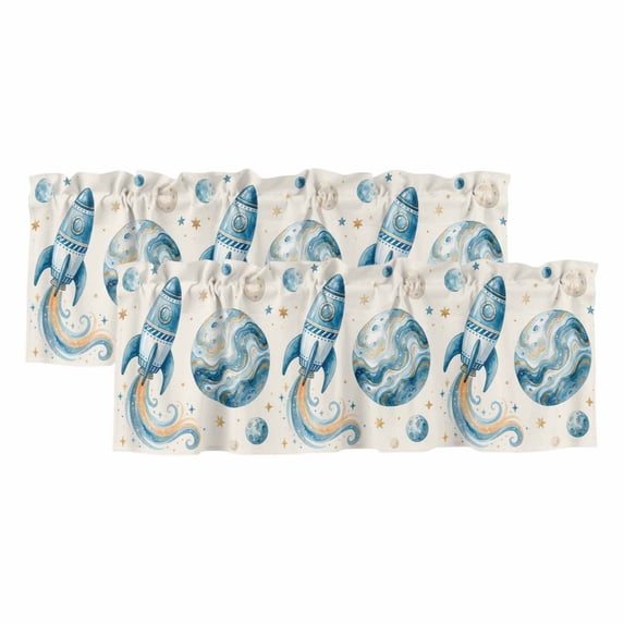 Beige Space Rocket Valances for Windows, Decorative Rod Pocket Window ...